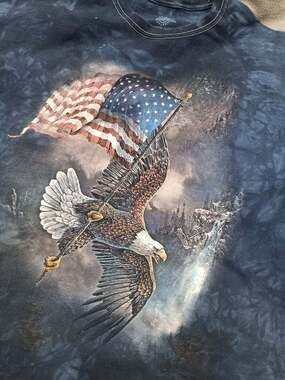 The Mountain 2XL Navy Tie Dye Patriotic Eagle Carrying American Flag Graphic Tee